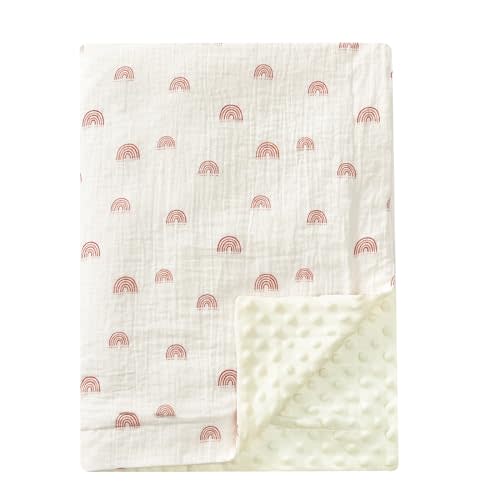 david's kids Muslin Minky Baby Blanket for Boys Girls with Muslin Cotton Front and Dotted Fleece Backing, Breathable and Soft Lightweight Receiving Blanket for Newborns, 40x50 Inches, Rainbow