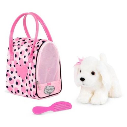 Pucci Pals Plush Maltese Pup with Pink Polka Dot Glam Bag