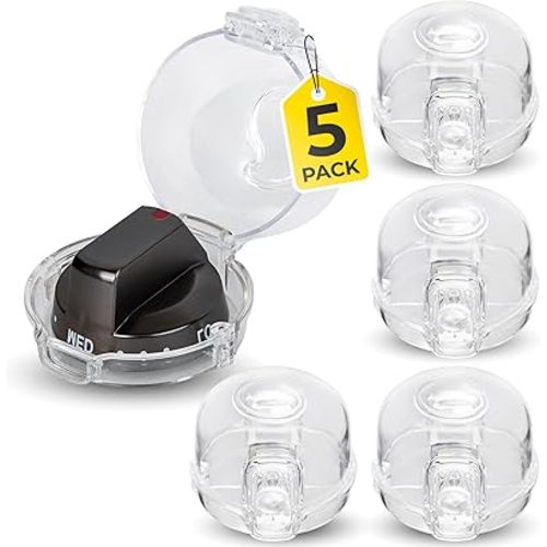 Gas Stove Knob Covers for Child Safety - 5 Pack Durable and Heat Resistant Oven Knob Covers for Baby Proofing Electric or Gas Stoves - Easy Install Clear View Stove Safety Knob Covers - Highcraft