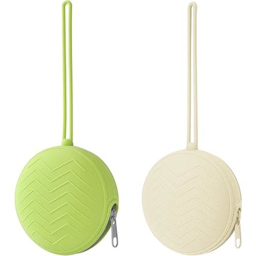 2-Pack Silicone Pacifier Holder Case- Portable Pacifier Cover Pouch Bag, Pacifier Storage Case for Diaper Bag (Avocado/Ivory)