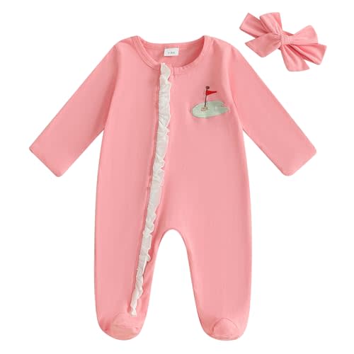 Dobeiokal Baby Girl Footies Romper Golf Jumpsuit Newborn Coming Home Outfit Cute Fall Winter Spring Clothes for 0-12 Months