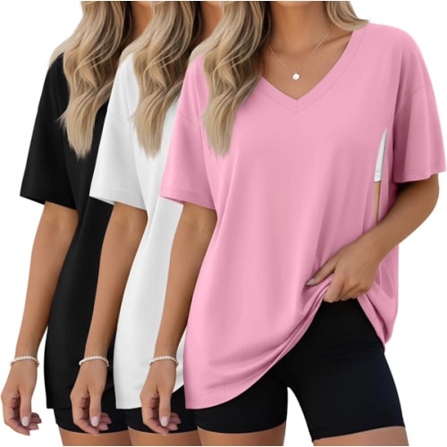 3 Pack Women's Oversize Nursing Shirts for Breastfeeding with Hidden Zippers Loose Fit Short Sleeve Maternity Tops