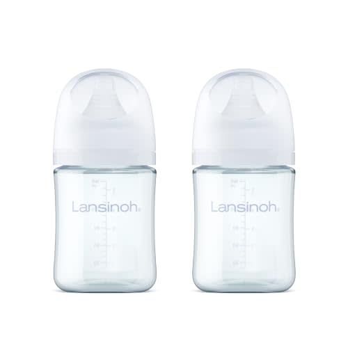 Lansinoh Glass Baby Bottles, Anti-Colic, White, 5oz, 2 Count, with Extra Slow Flow Nipples (Size XS, 0-1 Month), Baby Feeding Essentials