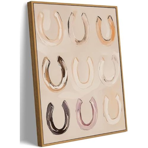 Western Wall Art Framed, Horseshoe Lucky Symbol Canvas Print, Neutral Farmhouse Decor for Entryway Office Shelf 8x10 Inch
