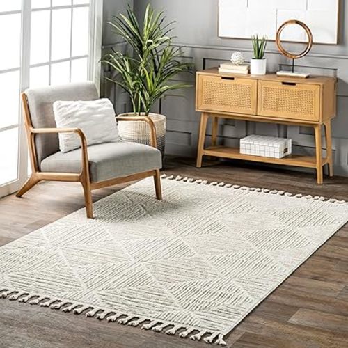 Nuloom Kerry Cream, 6'7" x 9', Geometric, Soft and Cozy, High Traffic, Stain Resistant, Easy Clean, Durable Area Rug for Bedroom, Living Room, Dining Space, Den, Foyer, Entryway