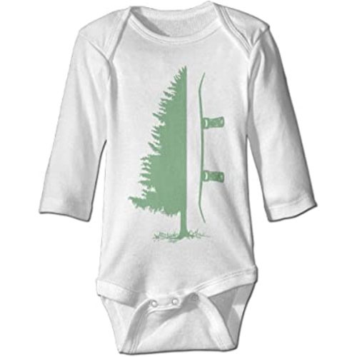 Snowboard Pine Tree Newborn Baby Girl's Boy Long Sleeve Romper BodySuit, White, 0-6 Months