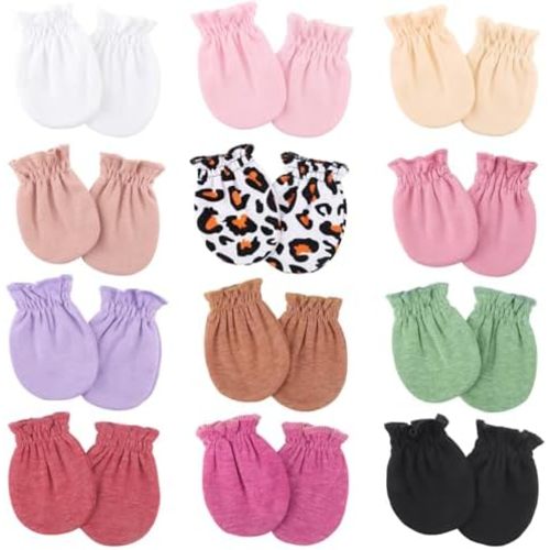 BQUBO 12 Pairs Baby Mittens Newborn Infant Toddler Mittens No Scratch Cotton Elastic Wrist Gloves for Boys Girls 0-6 Months