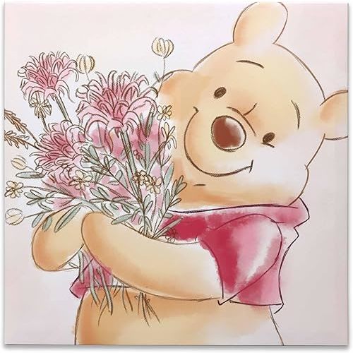 Open Road Brands Disney Winnie the Pooh Flower Bouquet Gallery Wrapped Canvas Wall Decor - Large Winnie the Pooh Soft Pastel Canvas Wall Art for Home Decor