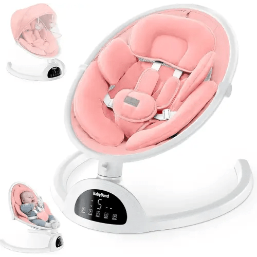 BabyBond Baby Swings for Infants, Bluetooth Infant Swing with Music Speaker, 3 Seat Positions, 5 Point Harness Belt, 5 Speeds and Remote Control - Portable Baby Swing for Indoor and Outdoor (Pink)