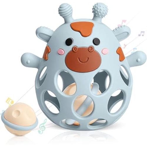 Baby Teething Toys 3-6 6-12 Months, Teether Toy with Rattle 0-6 Months, Newborn Silicone Teether Chew Toys for Infants 3 6 9 12 18 Months, Easy-Grip Hole, Baby Shower Gifts for Boys Girls