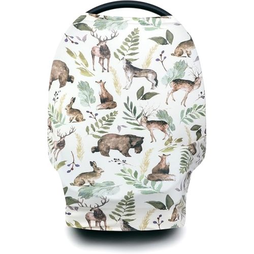 Pobi Baby Premium Multi-Use Cover - Nursing Cover, Baby Car Seat Covers, Shopping Cart, High Chair, and Breastfeeding Cover - Ultra-Soft, Stretchy, Woodland Scarf for Baby and Mom (Wildlife Animal)