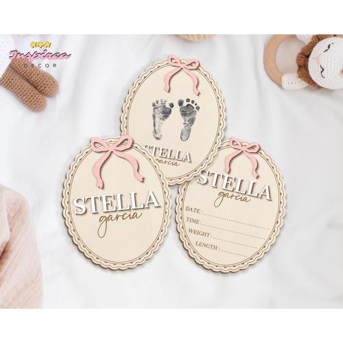 Coquette Bow Baby Name Announcement Sign, Baby Birth Stats Sign, Hospital Baby Girl Name Sign, Baby Shower Gift, Nursery Decor, Wood Sign