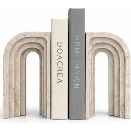 Decorative Bookends for Shelves – Heavy Duty Book Ends for Heavy Books, Stone-Inspired Composite Bookends, Non-Slip Base, Modern Home Office Decor, Gift Box Included, Set of 2