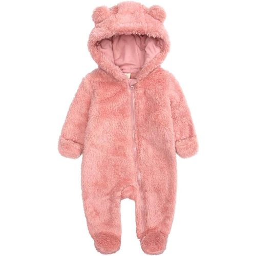 Newborn Baby Snowsuit Fleece Lined Onesie Outfits Warm Hooded Romper for Infant
