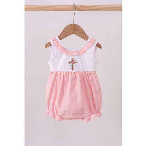 Pink cross jacquard embroidery ruffle bubble