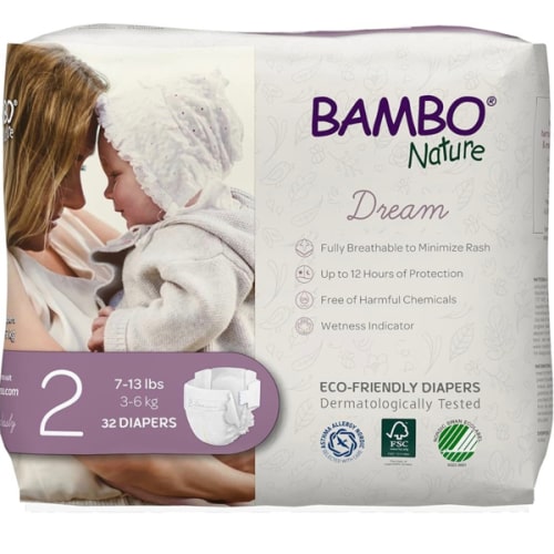 Bambo Nature Hypoallergenic Dream Baby Diapers, Premium Eco-Labeled Sustainable Diapers, Enhanced Leakage Protection, Totally Chlorine-free, Skin Friendly, and Super Absorbent - Size 2 (96 Count)