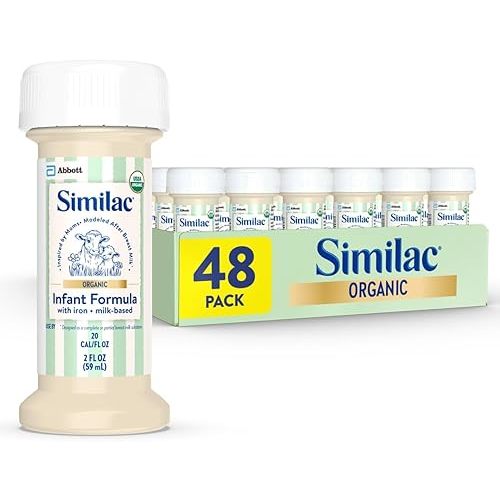 Similac Organic Infant Formula, Easy to Digest, USDA-Certified Organic, Ready to Feed, 2-fl-oz Bottle, Pack of 48