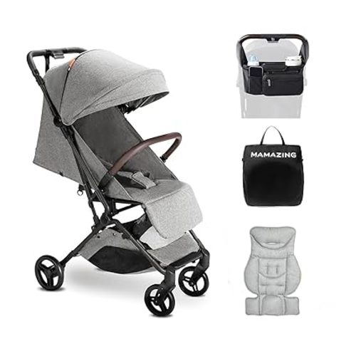 MAMAZING Ultra Air Lightweight Baby Travel Stroller with Carbon Fiber Frame, Compact & Airplane-Friendly, One-Handed Fold, 11.6 lbs, Perfect for Toddlers, Organizer & Cushion Included, Grey