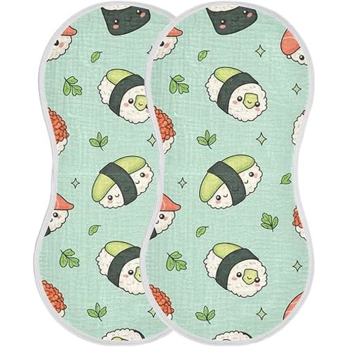 Burbuja Sushi Muslin Baby Burp Cloths, Soft & Absorbent Cotton Burping Rags for Newborn Boys & Girls, 2 Pack