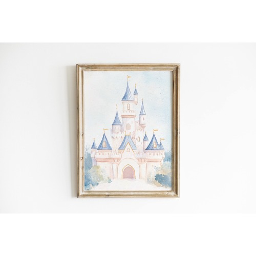 Castle Nursery Wall Art Blue Watercolor Fairytale Castle Print Baby Room Whimsical Nursery Decor Blue Art Print Girl Nursery Art WPF38-A1