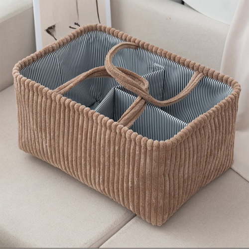 Corduroy Nursery Diaper Caddy Storage Basket for Baby Essentials and Home Organization