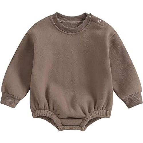 Gueuusu Newborn Warm Sweatshirt Romper Baby Boy Girl Solid Crewneck Long Sleeve Fleece Sweater Bodysuit Thick Winter Clothes