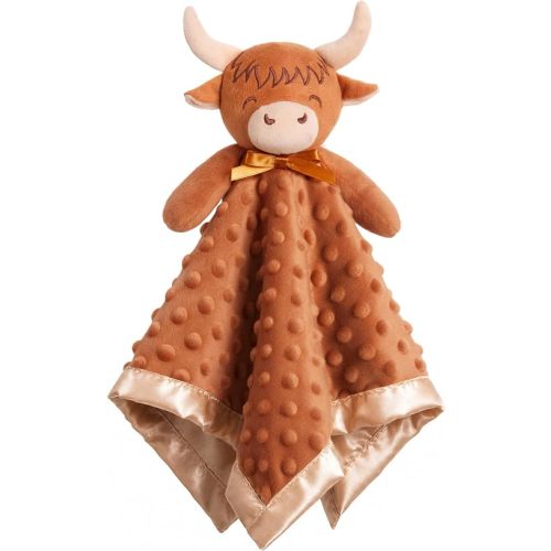 Pro Goleem Highland Cow Security Blanket Soft Loveys for Babies for Boys and Girls Newborn Lovie Infant Blankie Cow Baby Stuff Baby Snuggle Toy Stuffed Animal Baby Gifts 16 Inch