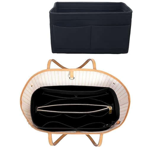 Purse Organizer Insert for Handbags, Felt Tote Bag Organizer Insert, Bag In Bag Compatible with Longchamp, Neverful, Speedy and More (Black, X-Large)