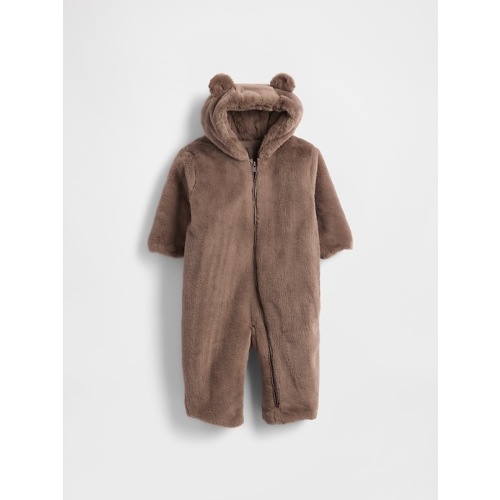 Baby Faux Fur Bear Hooded One-Piece