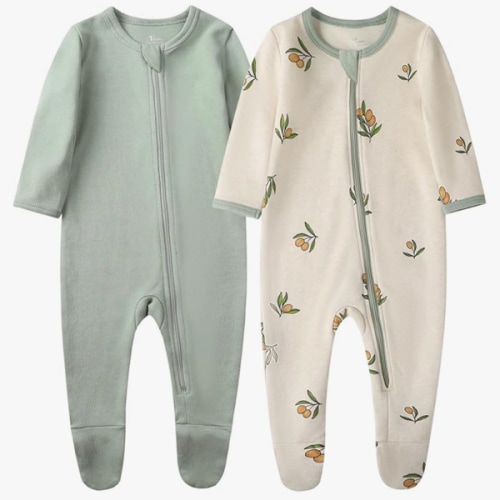 O2 BABY Baby Boys Girls Organic Cotton Zip-Front Sleeper Pajamas, Footed Sleep 'n Play