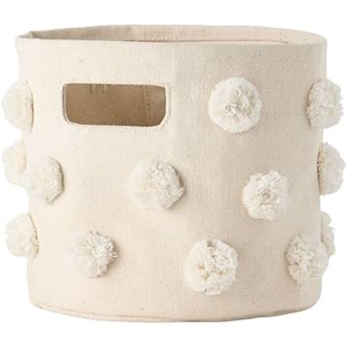 Pehr Pom Pom Basket, Mini (Natural) | 100% Cotton Canvas Storage for Nursery, Playroom & Home | Decorative Organizer | 8”D x 7”H