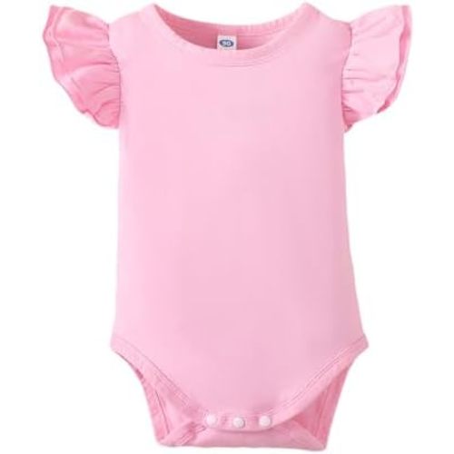 Magic Park 0-24M Infant Girl Romper Baby Girls Solid Color Bodysuit Toddler Ruffle Jumpsuit Shirts Casual Tops Baptism Shirt