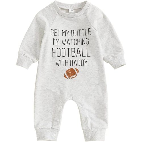 On Sunday We Watch Football With Daddy Newborn Baby Boy Girl Football Outfit Long Sleeve Romper Jumpsuit Fall Clothes