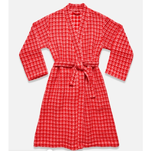 Dreamweave Waffle Robe, Viva Two Tone, Bubblegum pink woven with cherry red, Size M