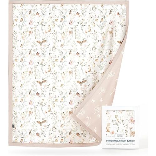 GRSSDER Cotton Muslin Quilt Blanket - Silky Soft and Breathable Kids' Throw Blanket, Oversized Muslin Blankets for Newborns, Toddlers & Kids, 6 Layers Reversible Design for All Seasons, 55" x 69"