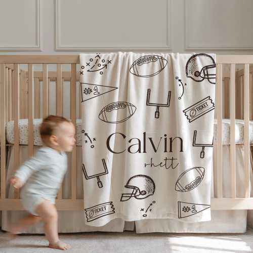 Football Nursery Crib Blanket Custom Name Football Baby Blanket For Boy Nursery Decor Crib Bedding for Toddler Room Decor Sport Theme Decor