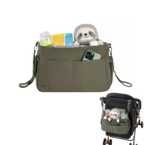BabbleRoo Flo Stroller Organizer Universal Stroller Caddy Organiser and Diaper Bag, Seaweed Green