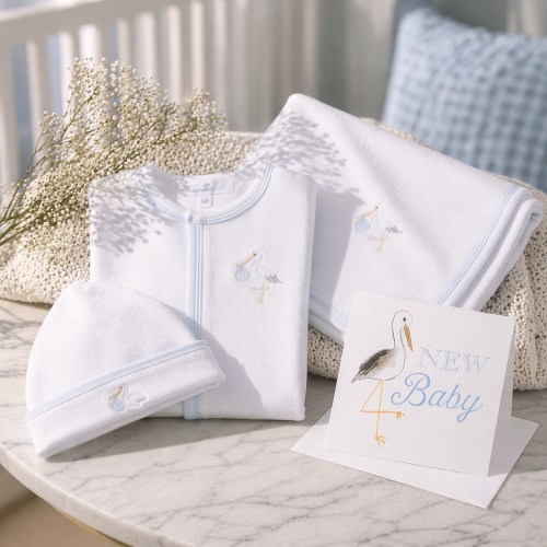 Premium Baby Boy Vintage Stork Footie Gift Set