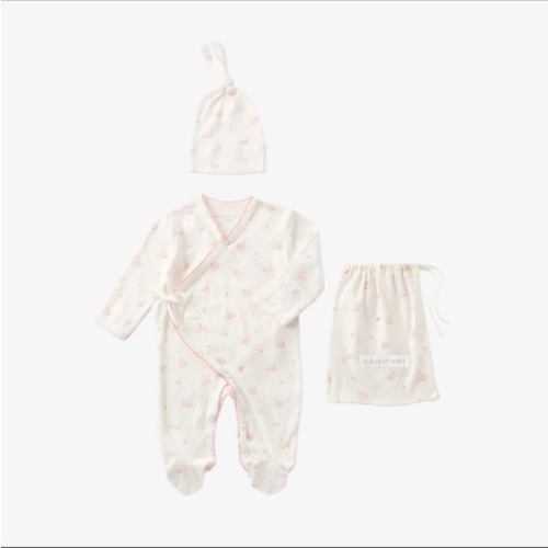 Pink Swan Print Organic Cotton Pointelle Layette 2 Pc Gift Set