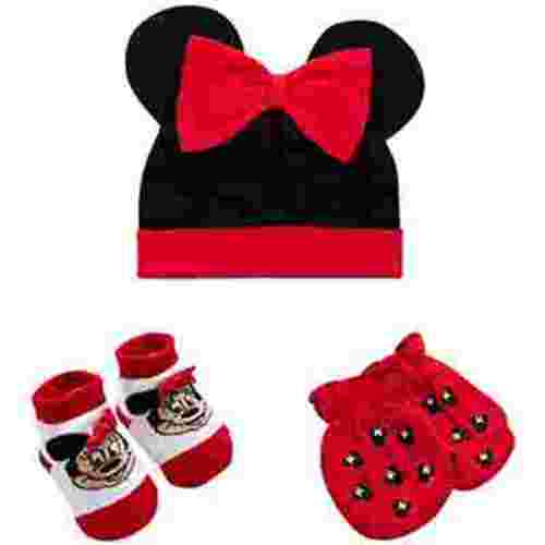 Disney Infant Clothes: Minnie Mouse 3-Piece Layette Set for Baby Girls - Hat, Booties, Mittens (Newborn)