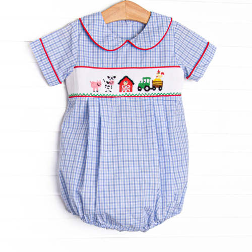 Hard Days Work Smocked Boy Bubble, Blue – Stitchy Fish
