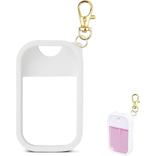 Silicone Case Compatible with Touchland Hand Sanitizer Spray, Protective Case with Keychain for Power Mist and Glow Mist 1 fl oz, Hand Sanitizer Spray Accessory (White, 1 Pack)