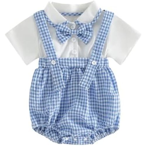Newborn Infant Baby Boy Outfits Suit Bowtie Plaid Dress Romper Bodysuit Gentleman Wedding Clothes Formal