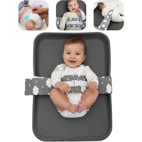 Baby Changing Pad Strap - Cotton Soft Skin-Friendly, Adjustable & Secure Anti-Slip Belt for Infants 0-24 Months, Universal Fit for Changing Pads & Tables, Easy-Clean & Portable (Grey)
