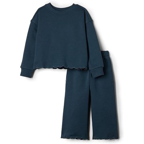 Amazon Essentials x Sofia Grainge Toddlers and Baby Girls' French Terry Sweatshirt Pant and Top Set
