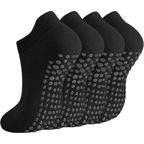 Breslatte Pilates Grip Socks Cotton Ankle Mesh Non Slip Yoga Socks with Grips for Women Men for Barre Workout Gifts