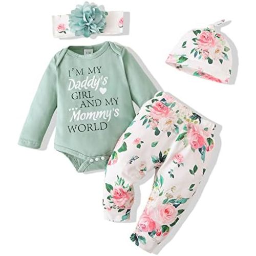 Renotemy Newborn Baby Girl Clothes Outfits Infant Romper Ruffle Floral Pants Cute Toddler Baby Girl Clothes Set