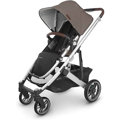 UPPAbaby Cruz V2 Stroller/Full-Featured Stroller with Travel System Capabilities/Toddler Seat, Bumper Bar, Bug Shield, Rain Shield Included/Theo (Dark Taupe/Silver Frame/Chestnut Leather)