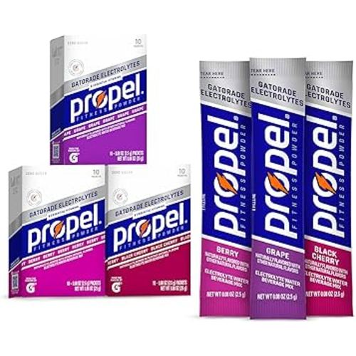 Propel Electrolyte Enhanced Water Drink Mix Powder Packets, Grape Variety Pack, Zero Calorie & Zero Sugar Hydration with Electrolytes and Vitamins C & E (30 Packets)