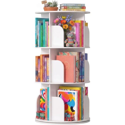 3 Tier Rotating Bookshelf Tower, Round Spinning Bookshelf